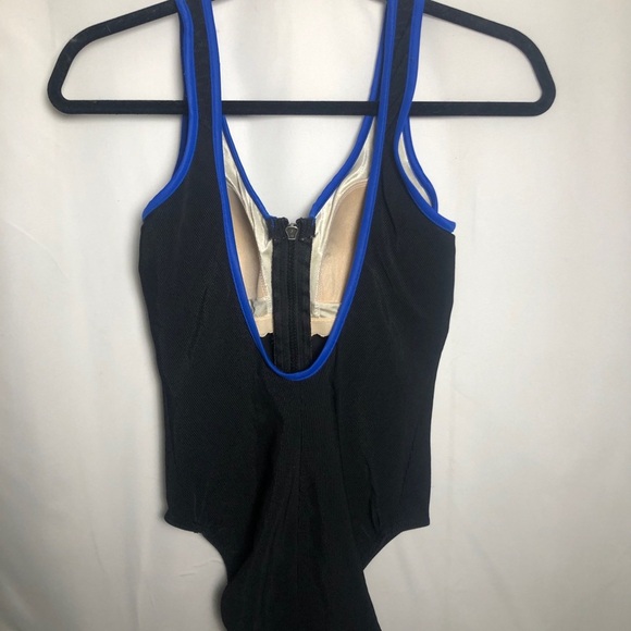 Women’s Black/Blue/Zippered Swimsuit. Size 10 - Picture 2 of 4
